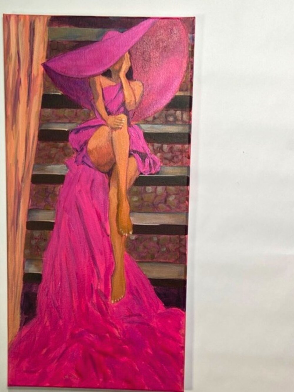 Pink Dancer Lady in Pink  Hat Canvas Art Original Acrylic Fashion Wall Art